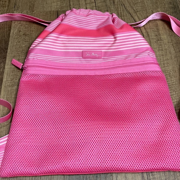 Vera Bradley drawstring backpack in pink stripes NWOT - Picture 2 of 8